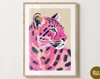 Pink Leopard Poster - Stylish Wildlife Decor - Unique Gift Idea - Leopard Art Print - Gloss or Matte - A5,A4,A3 or Digital Download