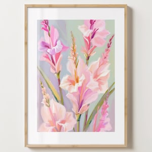 Grün & rosa Gladiolen Wand Kunst Druck - August Geburt Blume Geschenk Poster - Floral Kunst Druck - Glanz oder Matt - A5,A4,A3 oder digitaler Download