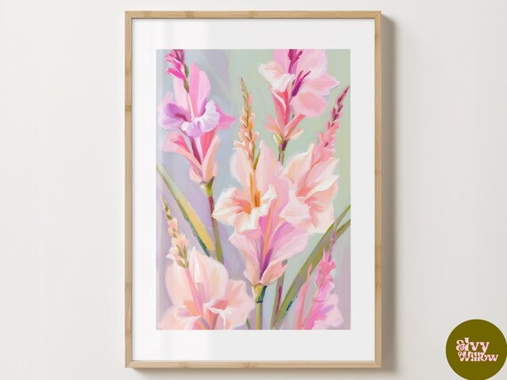 Green & Pink Gladiolus Wall Art Print - August Birth Flower Gift Poster - Floral Art Print - Gloss or Matte - A5,A4,A3 or Digital Download