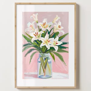Lila & Rosa Lilie Vase Wand Kunst Druck - Lilien Poster - Lilien Kunstwerk - Bunter Blumendruck - Matt oder Matt - A5,A4,A3,A2