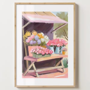 Pink Blumenmarkt Wand Kunst Druck - Blumenstand Poster - Blumentöpfe Bunter Druck - Glanz oder Matt - A5,A4,A3,A2