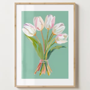 Grün-Weiße Tulpen Wand Kunst Druck - Tulpe Poster - Blumen Kunstdruck - Einzigartiges Geschenk - Matt oder glänzend - A5,A4,A3 oder digitaler Download