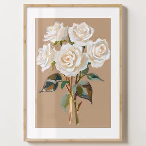 Witte en bruine rozenprint - stijlvolle bloemposter - moderne bloemen - barwagenprint - glans of mat - A5, A4, A3 of digitale download