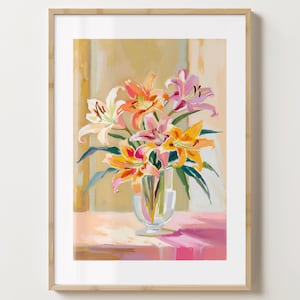 Bunte Lilien Vase Wand Kunst Druck - Lilien Poster - Lilien Kunstwerk - Bunter Blumendruck - Matt oder Matt - A5,A4,A3,A2