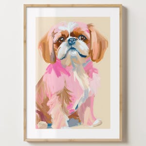 Beige & Pink Shih Tzu Wall Art Print - Dog Print - Cute dog poster -  Unique Gift Idea - Gloss or Matte - A5,A4,A3 or Digital Download