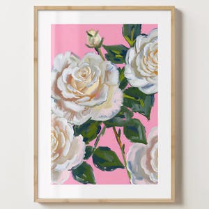 Print roze en witte rozen - stijlvolle bloemposter - moderne bloemen - barwagenprint - glans of mat - A5, A4, A3 of digitale download