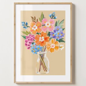 Impresión de jarrón de flores marrón y naranja - Póster floral colorido - Arte floral - Brillo o mate - Tamaño A5, A4, A3 o descarga digital