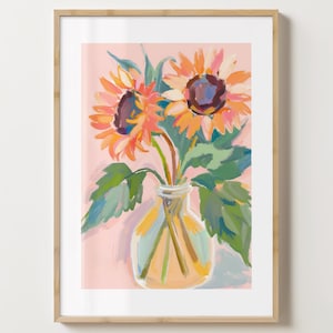 Rosa Sonnenblume Vase Wand Kunst - Blumen Poster - Blumen Kunstdruck - Bunte Drucke - glänzend oder Matt - A5,A4,A3 oder digitaler Download