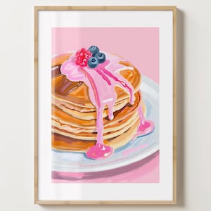 Rosa Pfannkuchen Wand Kunst Druck - Frühstück Essen Poster - Pfannkuchen Stapeln - Küchen Druck - glänzend oder matt - A5,A4,A3 oder digitaler Download