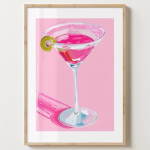 Impresión de arte de pared de Pink Martini - Póster decorativo de cóctel elegante - Ilustración moderna - Brillo o mate - A5, A4, A3 o descarga digital