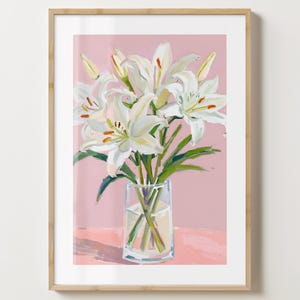 Pink & White Lilien Strauß Wand Kunst - Blumen Poster - Blumen Lilien Druck - Bunte Drucke - glänzend oder Matt - A5,A4,A3 oder digitaler Download