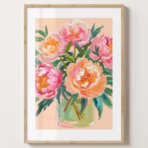 Orange & Pink Peony Vase Wand Kunst - Blumen Poster - Florale Pfingstrosen Druck - Bunte Drucke - Matt oder glänzend - A5,A4,A3 oder digitaler Download