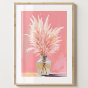 Pink Pampasgras Vase Wand Kunst Druck - Blumen Poster - Blumendruck - Einzigartige Geschenkidee - Bunter Druck - Glänzend oder Matt - A5,A4,A3,A2