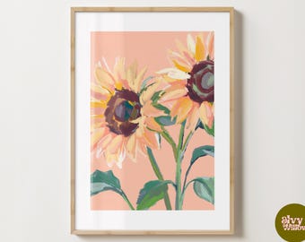 Pink & Yellow Sunflower Wall Art Print - Sunflower Poster Art Print - Unique Gift Idea - Gloss or Matte - A5,A4,A3 or Digital Download