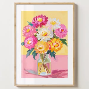 Impresión de crisantemo amarillo y rosa - Póster de flores elegante - Arte en jarrones florales - Impresiones de flores - Brillo o mate - A5, A4, A3 o descarga digital