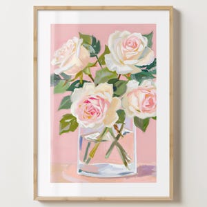 Rosa Rosen in Vase Wand Kunst - Blumen Poster - Floraler Kunstdruck - Bunte Drucke - glänzend oder matt - A5,A4,A3 oder digitaler Download