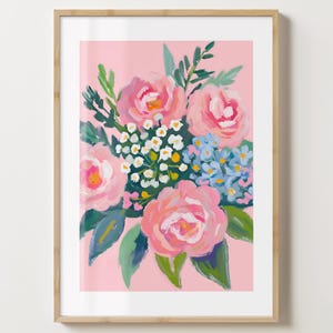 ピンクのバラの花束プリント - スタイリッシュな花のポスター - 花束ギフト - バーカートプリント - 光沢またはマット - A5、A4、A3 またはデジタルダウンロード