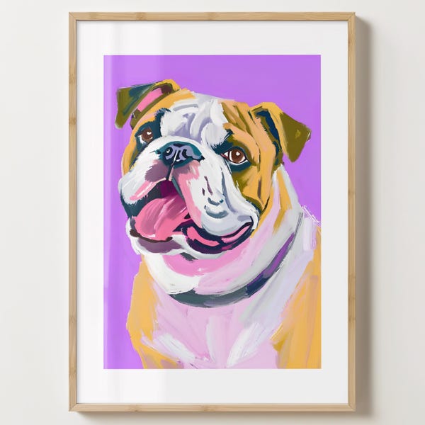 Purple English Bulldog Wall Art - Dog Print - Bull Dog Poster -  Dog lovers Gift Idea - Gloss or Matte - A5,A4,A3 or Digital Download