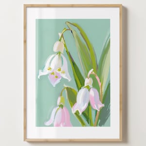 Grün weiße Maiglöckchen Blumenvase Wand Kunst Druck - Mai Geburt Blumen Poster - Bunter Blumendruck - Matt oder Matt - A5,A4,A3,A2