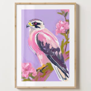 Impresión de halcón morado colorido - Póster de pájaro salvaje para pared - Regalo para amantes de los halcones - Brillo o mate - A5, A4, A3 o descarga digital