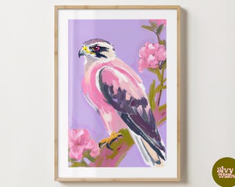 Purple Colourful Falcon Print - Wildlife Bird Poster Wall Art - Falcon Lovers Gift -  Gloss or Matte - A5,A4,A3 or Digital Download