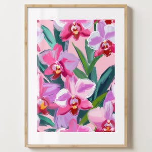 Rosa Orchideendruck - Stilvolles Blumenposter - Trendige Blumen - Barwagendruck - Maximalistische Drucke Ästhetische Orchideen Blumen A5, A4, A3