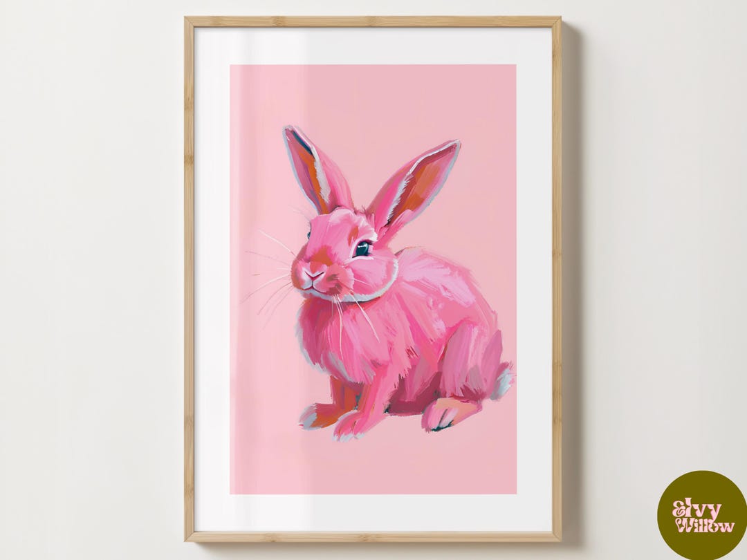 Pink Bunny Rabbit Wall Art Print - Cute Bunny Poster - Home Art Print ...