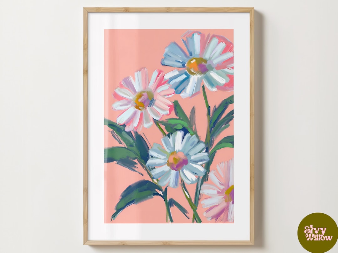 Pink Daisy Print Pink Daisy Print - Stylish Daisies Flower Poster - Trendy Florals - Bar ...