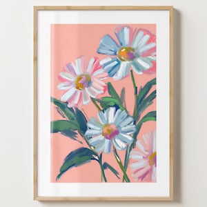 Print roze madeliefje - poster stijlvolle madeliefjes bloem - trendy bloemen - barwagenprint - glanzend of mat - A5, A4, A3 of digitale download