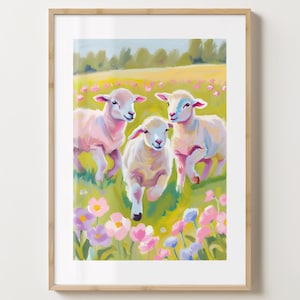 Pinke Lämmer Ostern Wand Kunst Druck - Süßes Lamm Frühling Poster - Kunstdruck - glänzend oder matt - A5,A4,A3 oder digitaler Download