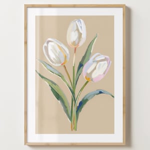Beige & weiße Tulpen Wand Kunst Druck - Tulpe Poster - Blumen Kunstdruck - Einzigartige Geschenkidee - Glanz oder Matt - A5,A4,A3 oder digitaler Download