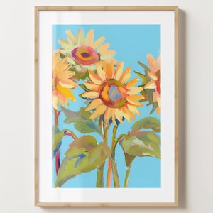 Leuchtend Blaue Sonnenblumen Wand Kunst Druck - Sonnenblume Poster - Floral Kunst Druck - Einzigartiges Geschenk - Glanz oder Matt - A5,A4,A3 oder digitaler Download