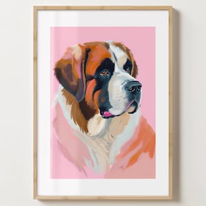 Pink Saint Bernard Wall Art Print - Dog Print - St Bernard Poster -  Unique Gift Idea - Gloss or Matte - A5,A4,A3 or Digital Download