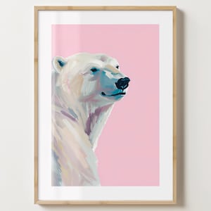 ピンクのシロクマのウォールアートプリント - スタイリッシュな野生動物の装飾ポスター - ユニークなギフトアイデア - 光沢またはマット - A5、A4、A3 またはデジタルダウンロード
