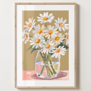 Beige Daisy Vase Wand Kunst - Blumen Poster - Blumen Kunstdruck - Bunte Drucke - Matt oder glänzend - A5,A4,A3 oder Digital Download