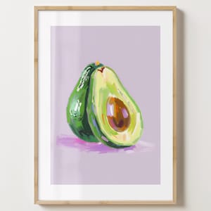 Stampa artistica da parete con avocado viola - Poster elegante con avocado - Arte alimentare - Stampa da cucina - Lucida o opaca - A5, A4, A3 o download digitale
