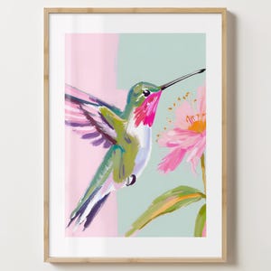 Impresión de arte mural de colibríes rosados - Póster de pájaros - Impresión colorida, idea de regalo única - Brillo o mate - Tamaño A5, A4, A3 o descarga digital
