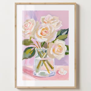 Rosa Rosen Vase Wand Kunst - Blumen Poster - Floraler Kunstdruck - Bunte Drucke - Matt oder glänzend - A5,A4,A3 oder digitaler Download