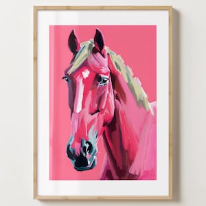 ピンクの馬の頭のウォールアートプリント - スタイリッシュなポニーポスター - ユニークな馬好きへのギフトアイデア - 光沢またはマット - A5、A4、A3 またはデジタルダウンロード