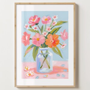Blau & Pink Blumen Print - Blumen in Vase Poster - Blumenstrauß - Bar Print - glänzend oder matt - A5,A4,A3 oder digitaler Download