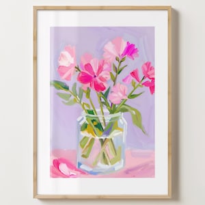 Impresión de flor de guisante de olor rosa y morado - Póster de flores - Arte de guisantes de olor en jarrón - Brillo o mate - A5, A4, A3 o descarga digital