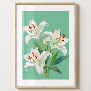 Grün & weiße Lilie Wand Kunst Druck - Lilien Poster - Lilien Kunstwerk - Bunter Blumendruck - Matt oder Matt - A5,A4,A3,A2