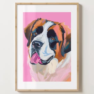 Pink Saint Bernard Head Wall Art Print - Dog Print - St Bernard Poster -  Unique Gift Idea - Gloss or Matte - A5,A4,A3 or Digital Download