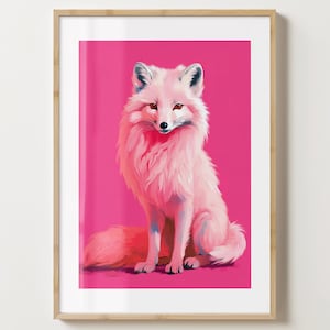 Pink Arctic Fox Wall Art - Pink Fox Poster - Cute Animal Print - Gallery Wall Art -Gloss or Matte - A5,A4,A3 or Digital Download