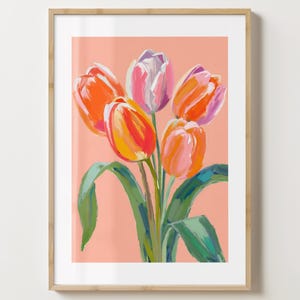 Muurkunstprint oranje tulpen - poster tulp - bloemenkunstprint - uniek cadeau-idee - glans of mat - A5, A4, A3 of digitale download