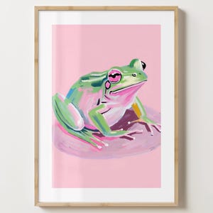 Pink & Green Frog Wall Art Print  - Trendy Animal Poster - Frog Illustration - Colourful Gloss or Matte - A5,A4,A3 or Digital Download