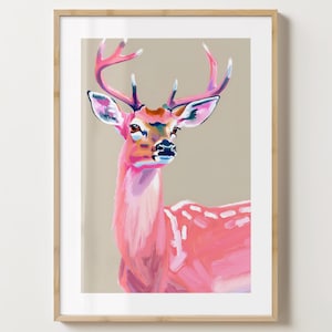 Pink Deer Wall Art Print - Deer Inspired Poster - Deer Illustration - Colourful Art - Gloss or Matte - A5,A4,A3 or Digital Download