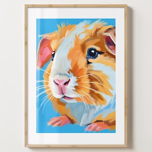 Blue Guinea Pig Print - Guinea Pig Wall Art - Colourful Guinea Pig Artwork - Gloss or Matte Poster - A5,A4,A3 or Digital Download