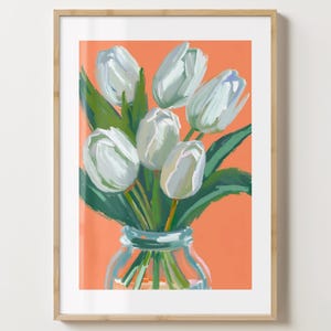 Orange & Weiße Tulpen Wand Kunst Druck - Tulpe Poster - Blumen Kunstdruck - Einzigartige Geschenkidee - Glanz oder Matt - A5,A4,A3 oder digitaler Download