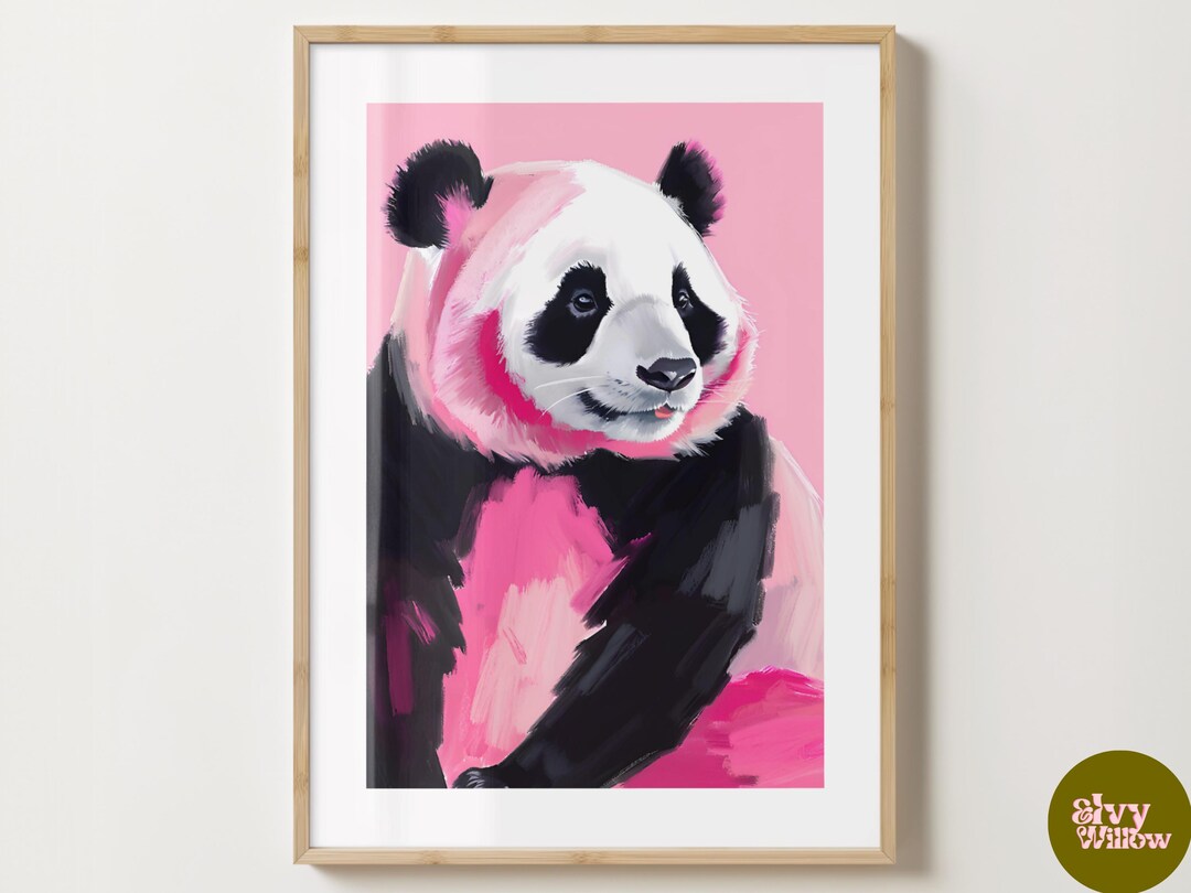 Pink Panda Wall Art Print - Cute Panda Poster - Unique Gift Idea